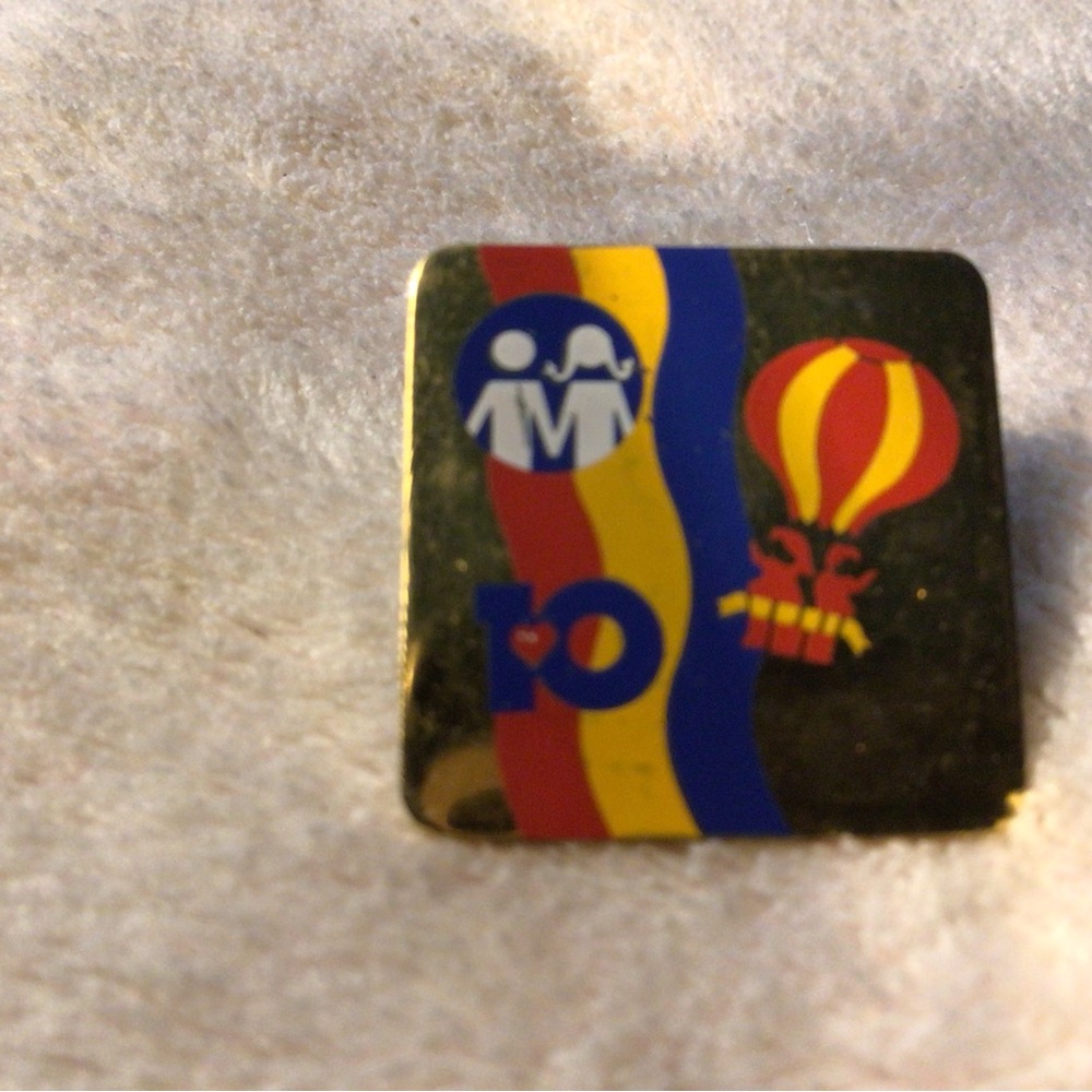 Kids Colorful Hot Air Balloon Gold-Tone Square Pin